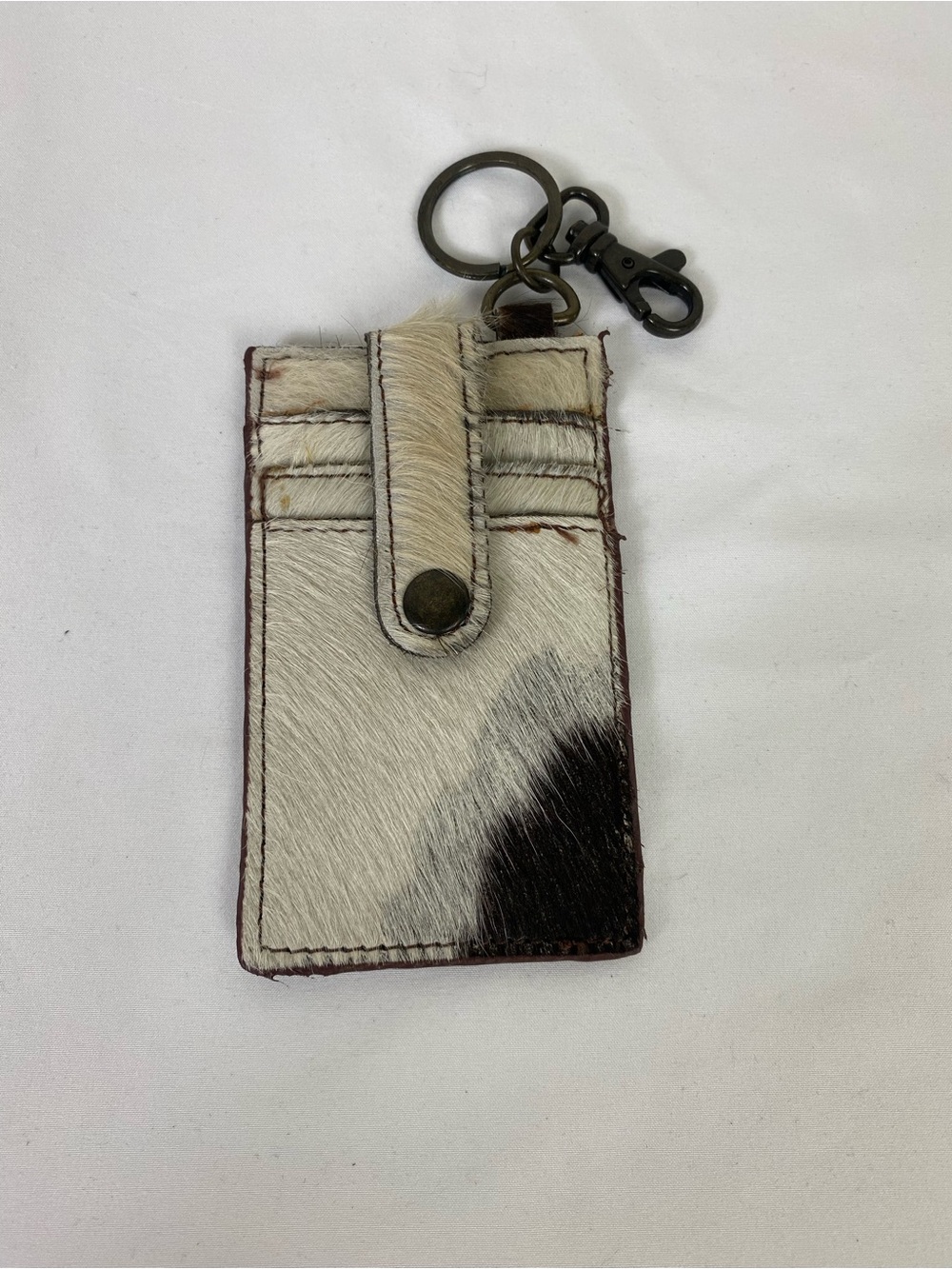 Myra Bag Cowhide Key & Card Holder in White and Black